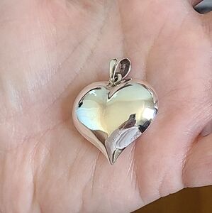 Vintage Y2K 90s Chunky Puffy Large Sterling Silver Heart Pendant